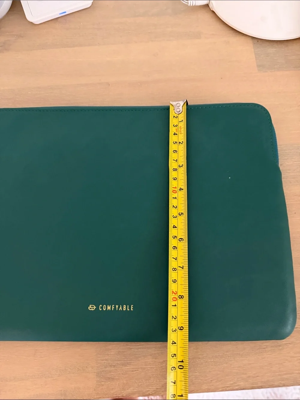 Green Leather Laptop Sleeve with Zip Closure
